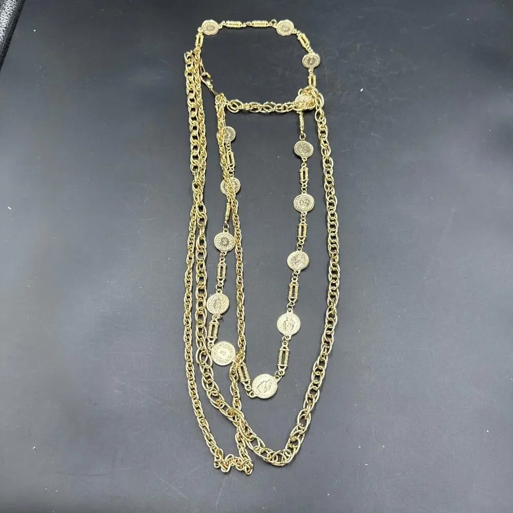 Vintage Gold Tone Chain Necklace Coin Medallions